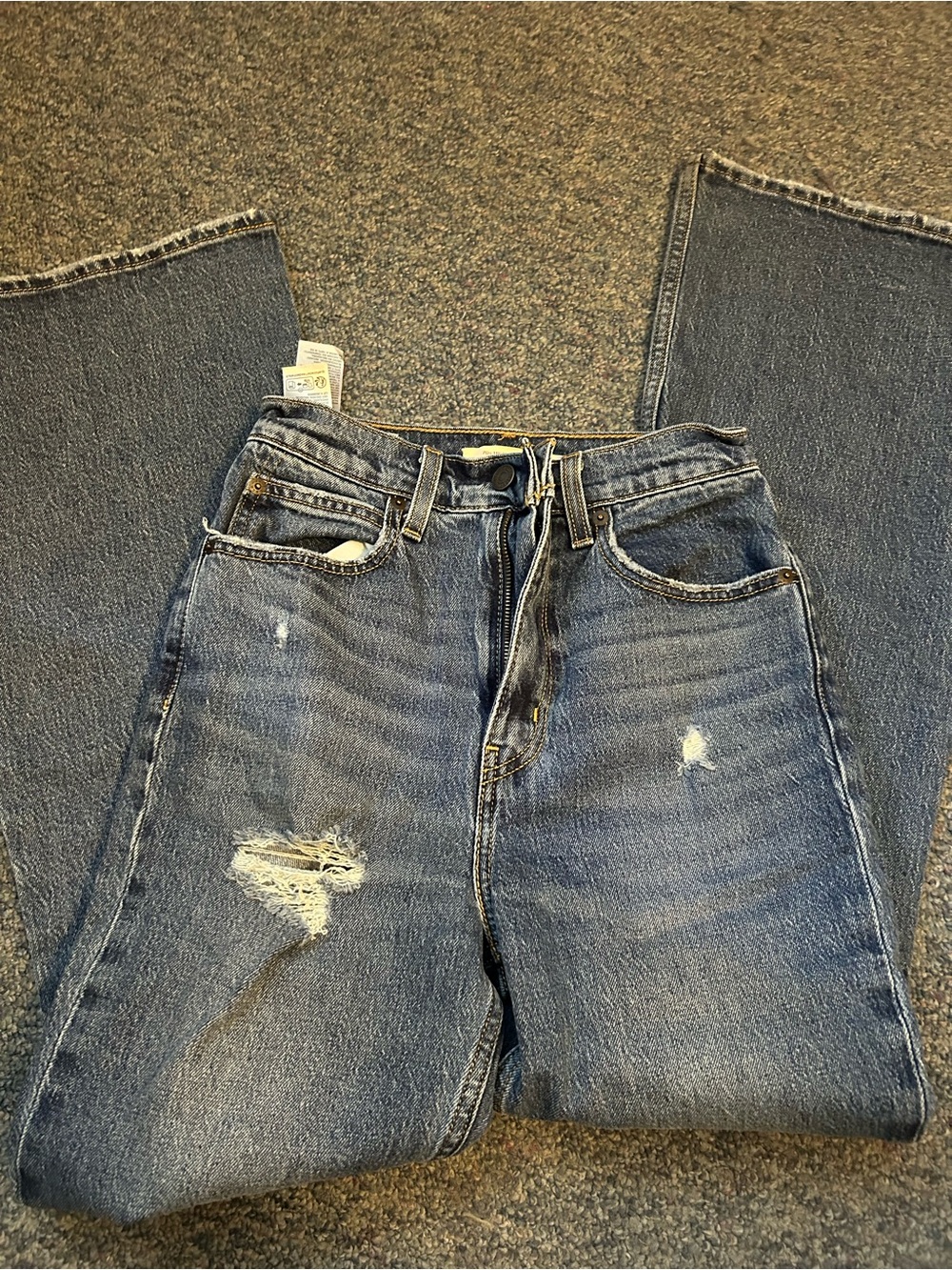 High-Rise Distressed Women's Denim Jeans in Blue Wash